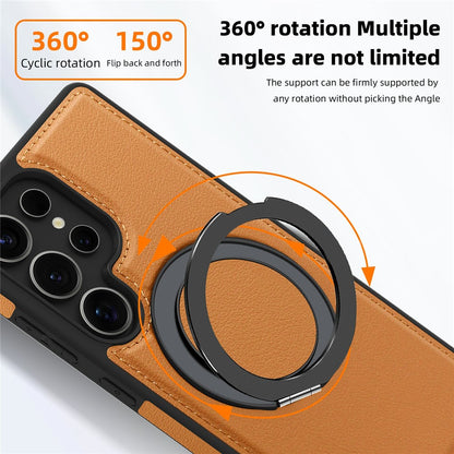 For Samsung Galaxy S25 Ultra Case with Ring Kickstand Magnetic Case PU Leather Back Cover