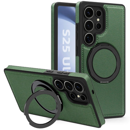 For Samsung Galaxy S25 Ultra Case with Ring Kickstand Magnetic Case PU Leather Back Cover