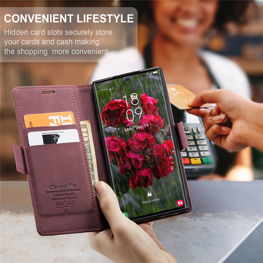 CASEME 013 Series For Samsung Galaxy S25 Ultra Case Card Holder Stand Leather Phone Cover