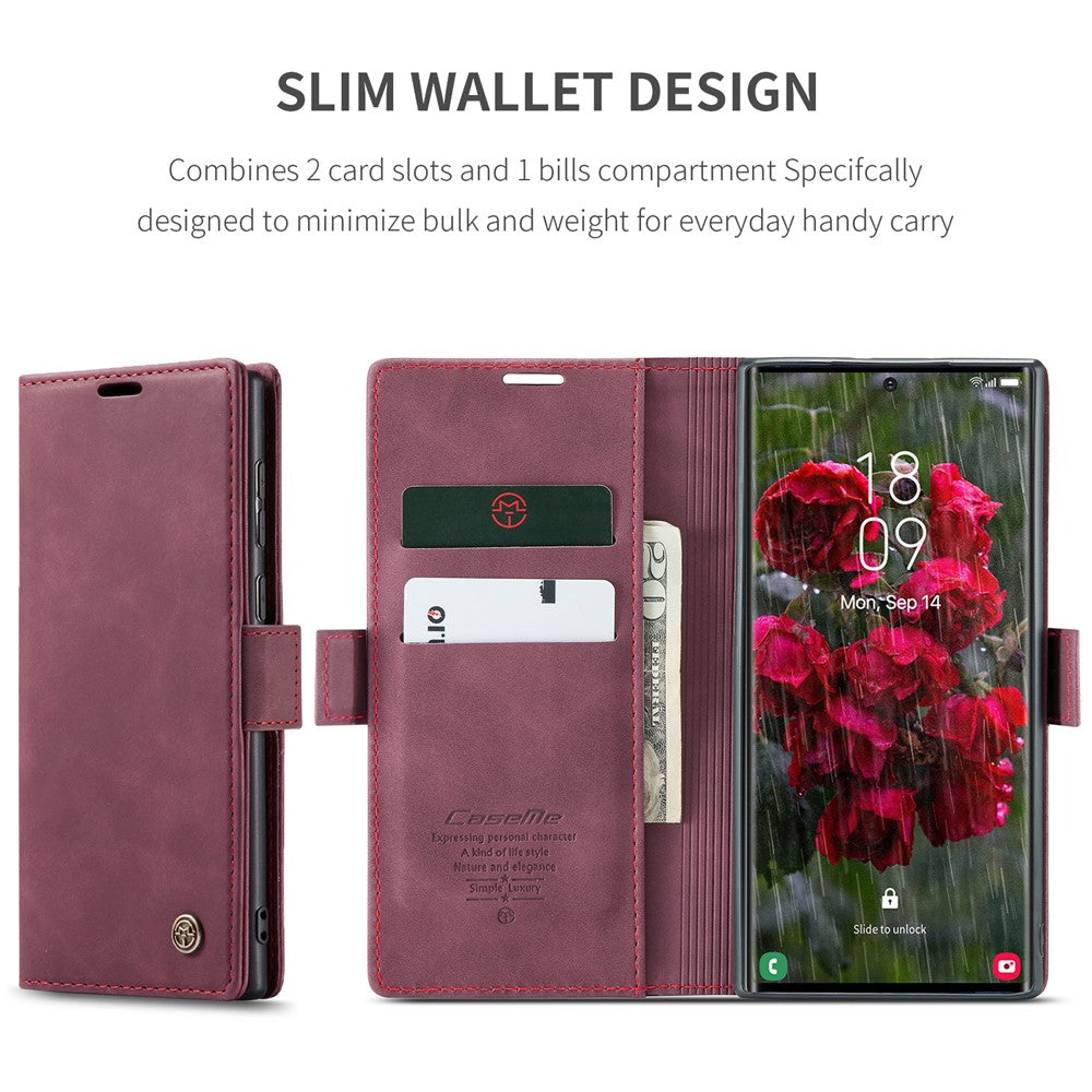 CASEME 013 Series For Samsung Galaxy S25 Ultra Case Card Holder Stand Leather Phone Cover