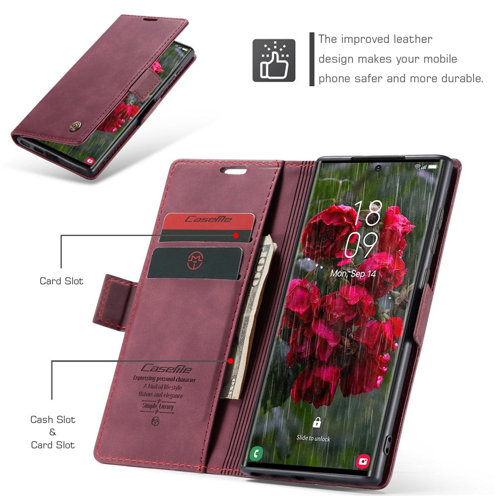 CASEME 013 Series For Samsung Galaxy S25 Ultra Case Card Holder Stand Leather Phone Cover