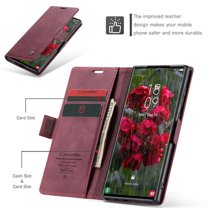 CASEME 013 Series For Samsung Galaxy S25 Ultra Case Card Holder Stand Leather Phone Cover