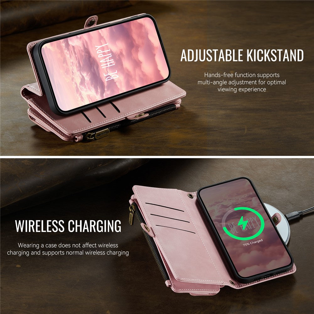 CASEME For iPhone 15 Pro Max Case  C39 RFID Blocking Zipper Wallet Stand Leather Cover with Strap