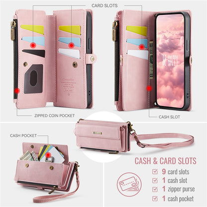 CASEME For iPhone 15 Pro Max Case  C39 RFID Blocking Zipper Wallet Stand Leather Cover with Strap