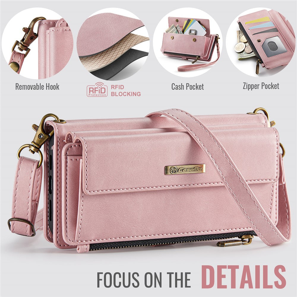 CASEME For iPhone 15 Pro Max Case  C39 RFID Blocking Zipper Wallet Stand Leather Cover with Strap