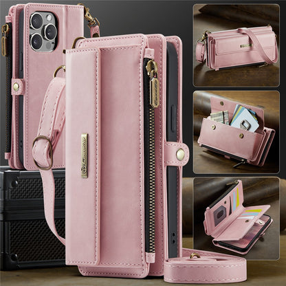CASEME For iPhone 15 Pro Max Case  C39 RFID Blocking Zipper Wallet Stand Leather Cover with Strap