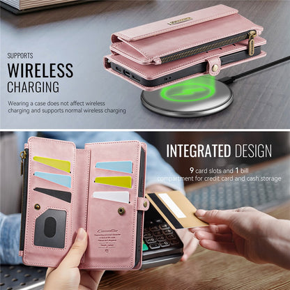 CASEME For iPhone 15 Pro Max Case  C39 RFID Blocking Zipper Wallet Stand Leather Cover with Strap