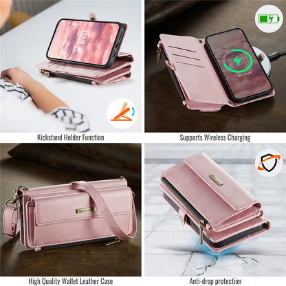CASEME For iPhone 15 Pro Max Case  C39 RFID Blocking Zipper Wallet Stand Leather Cover with Strap