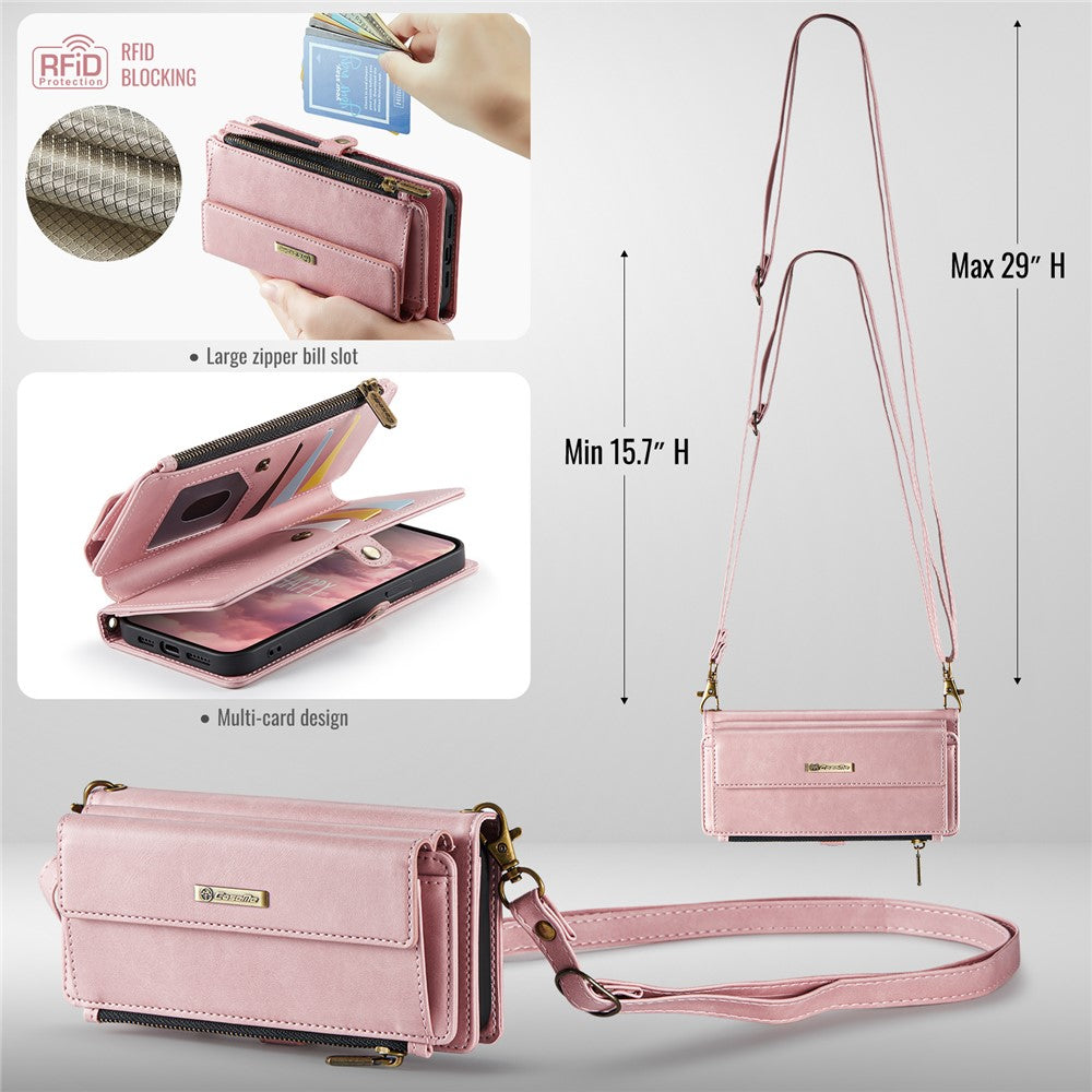 CASEME For iPhone 15 Pro Max Case  C39 RFID Blocking Zipper Wallet Stand Leather Cover with Strap