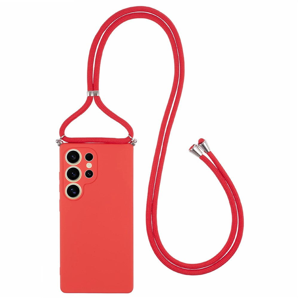 For Samsung Galaxy S25 Ultra Crossbody Case Flexible TPU Fiber Lining Anti-Shock Phone Cover