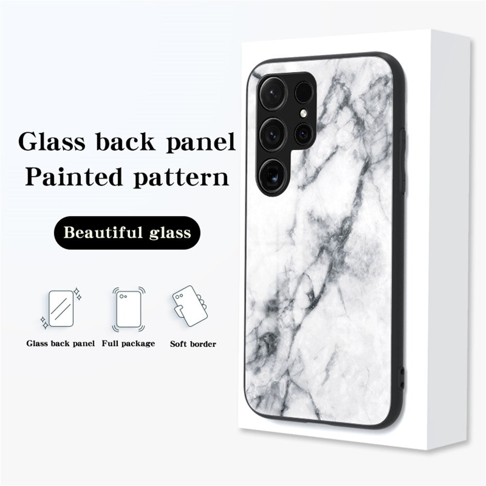 For Samsung Galaxy S25 Ultra Case Marble Pattern Tempered Glass + PC + TPU Protective Phone Cover