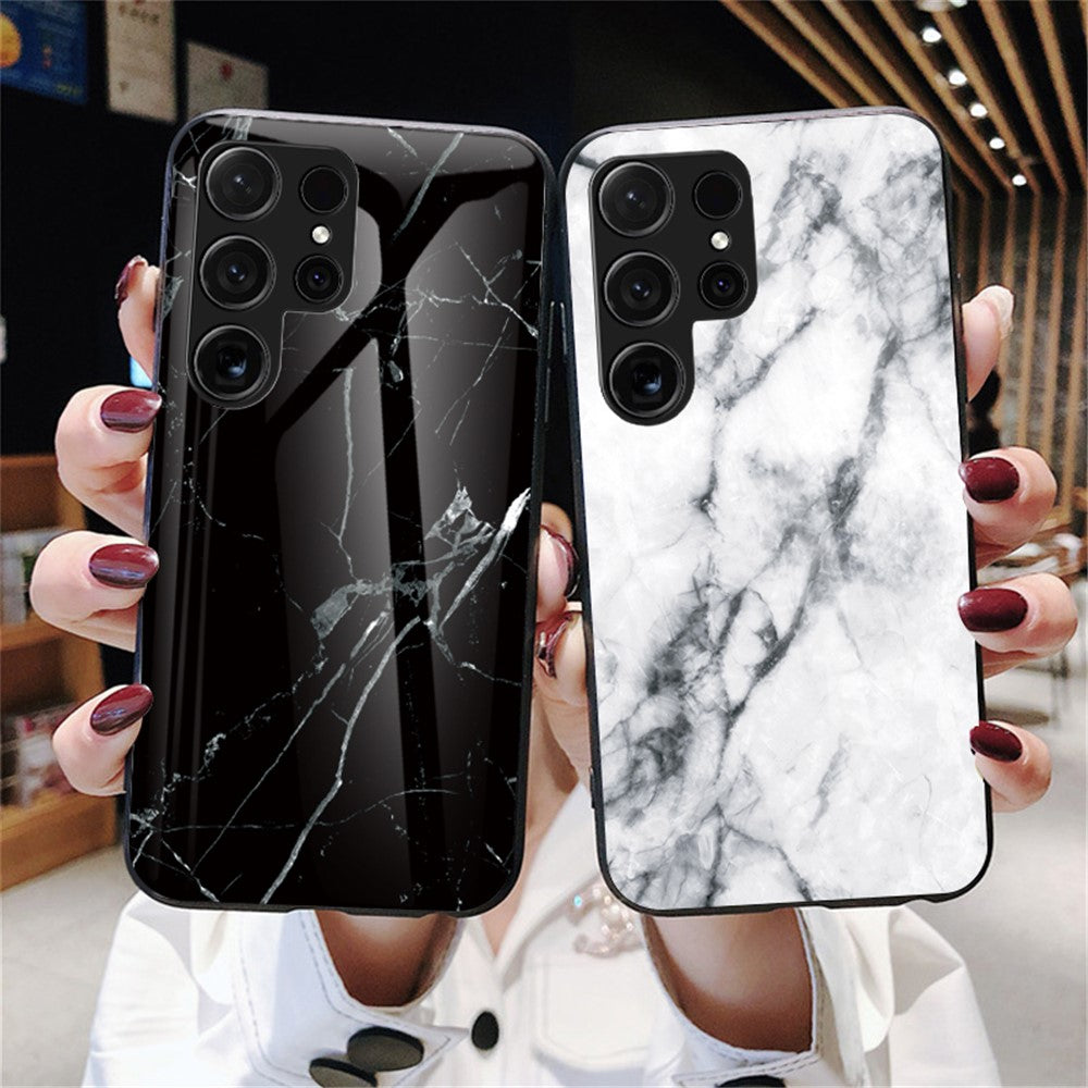 For Samsung Galaxy S25 Ultra Case Marble Pattern Tempered Glass + PC + TPU Protective Phone Cover