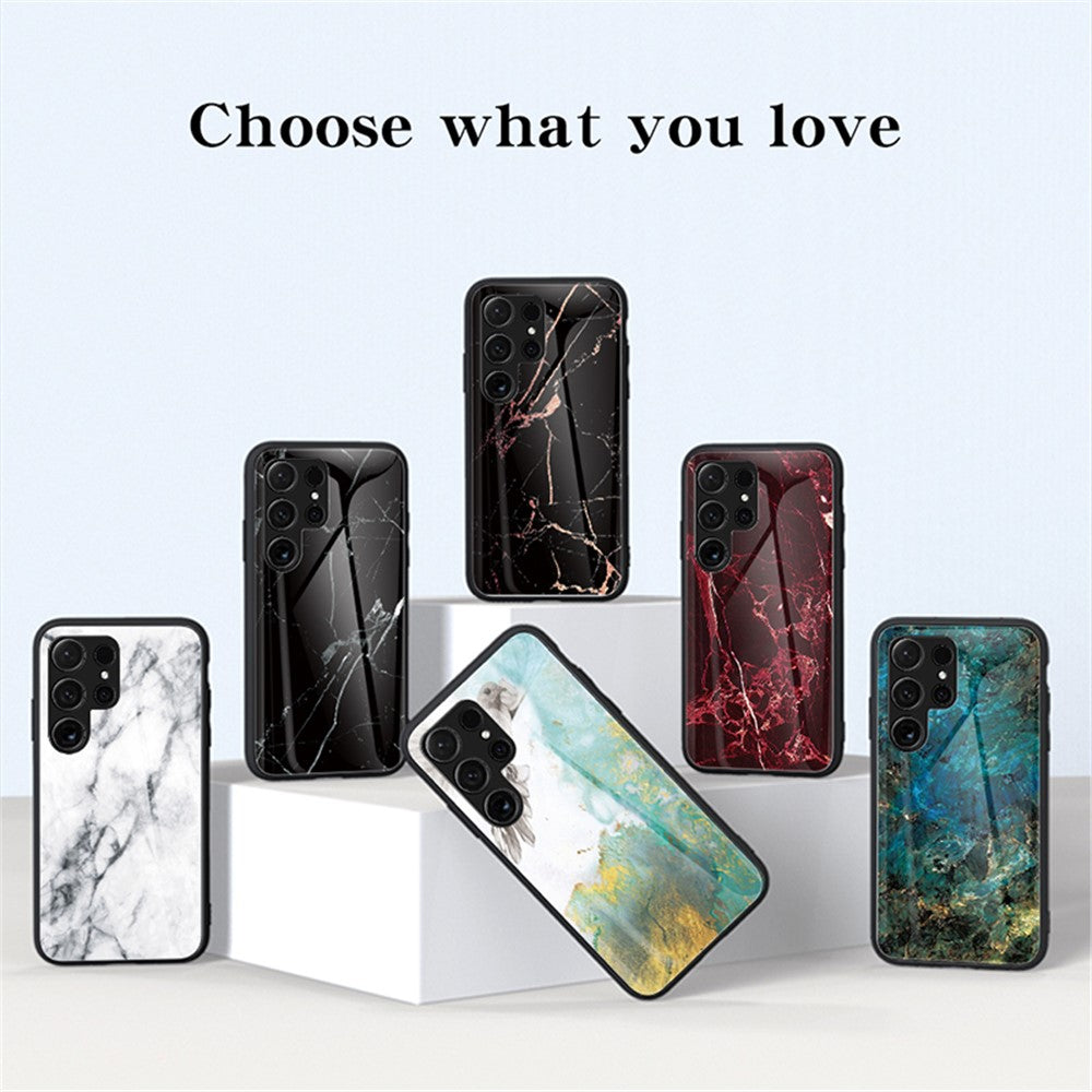 For Samsung Galaxy S25 Ultra Case Marble Pattern Tempered Glass + PC + TPU Protective Phone Cover
