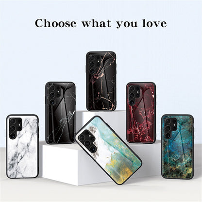 For Samsung Galaxy S25 Ultra Case Marble Pattern Tempered Glass + PC + TPU Protective Phone Cover
