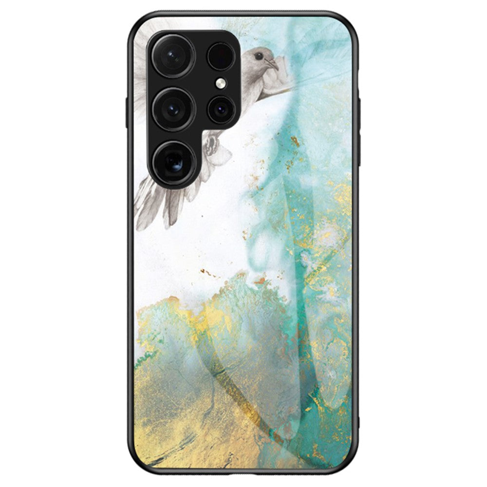 For Samsung Galaxy S25 Ultra Case Marble Pattern Tempered Glass + PC + TPU Protective Phone Cover