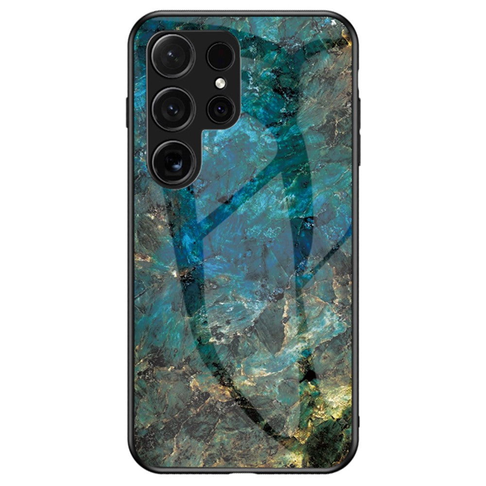 For Samsung Galaxy S25 Ultra Case Marble Pattern Tempered Glass + PC + TPU Protective Phone Cover