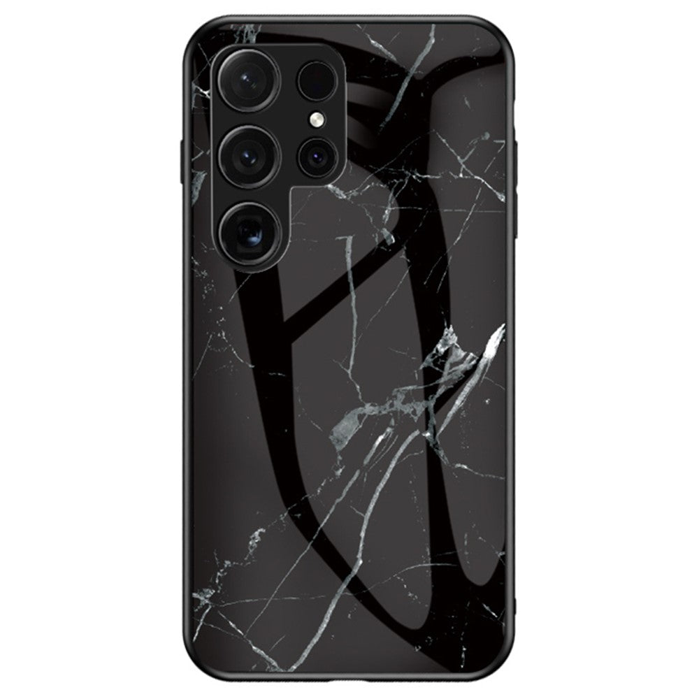 For Samsung Galaxy S25 Ultra Case Marble Pattern Tempered Glass + PC + TPU Protective Phone Cover