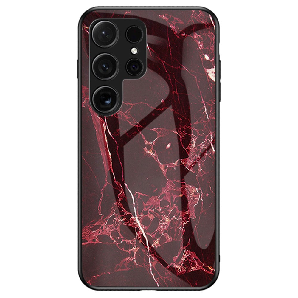 For Samsung Galaxy S25 Ultra Case Marble Pattern Tempered Glass + PC + TPU Protective Phone Cover