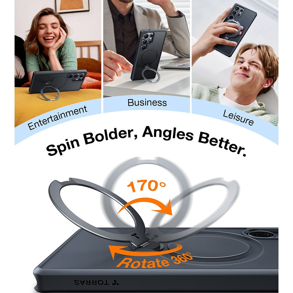 TORRAS Ostand Q3 Spin Series For Samsung Galaxy S25 Ultra Case Magnetic Rotating Kickstand PC+TPU Phone Cover