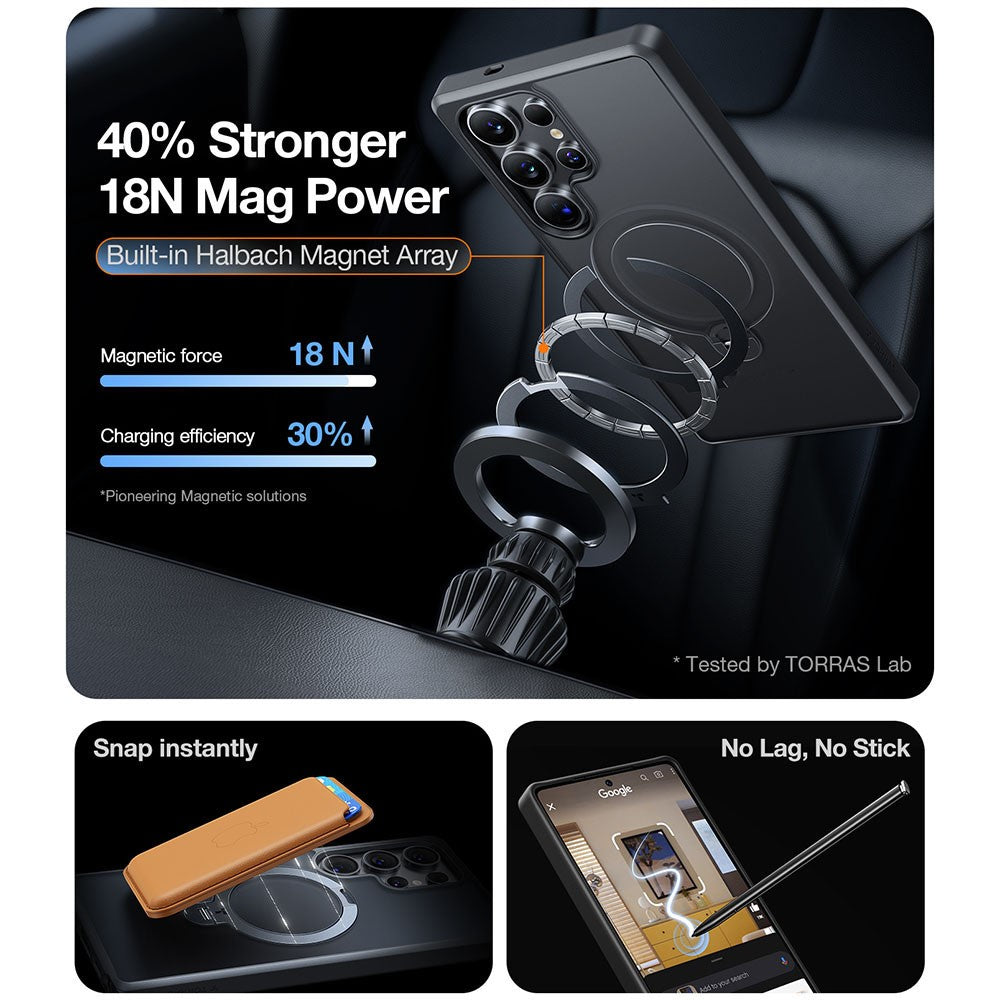 TORRAS Ostand Q3 Spin Series For Samsung Galaxy S25 Ultra Case Magnetic Rotating Kickstand PC+TPU Phone Cover