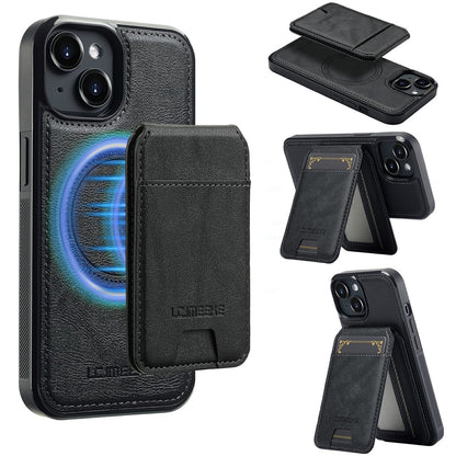 LC.IMEEKE L3 For iPhone 15 Plus Magnetic Case Detachable Card Holder Leather+TPU Mobile Cover