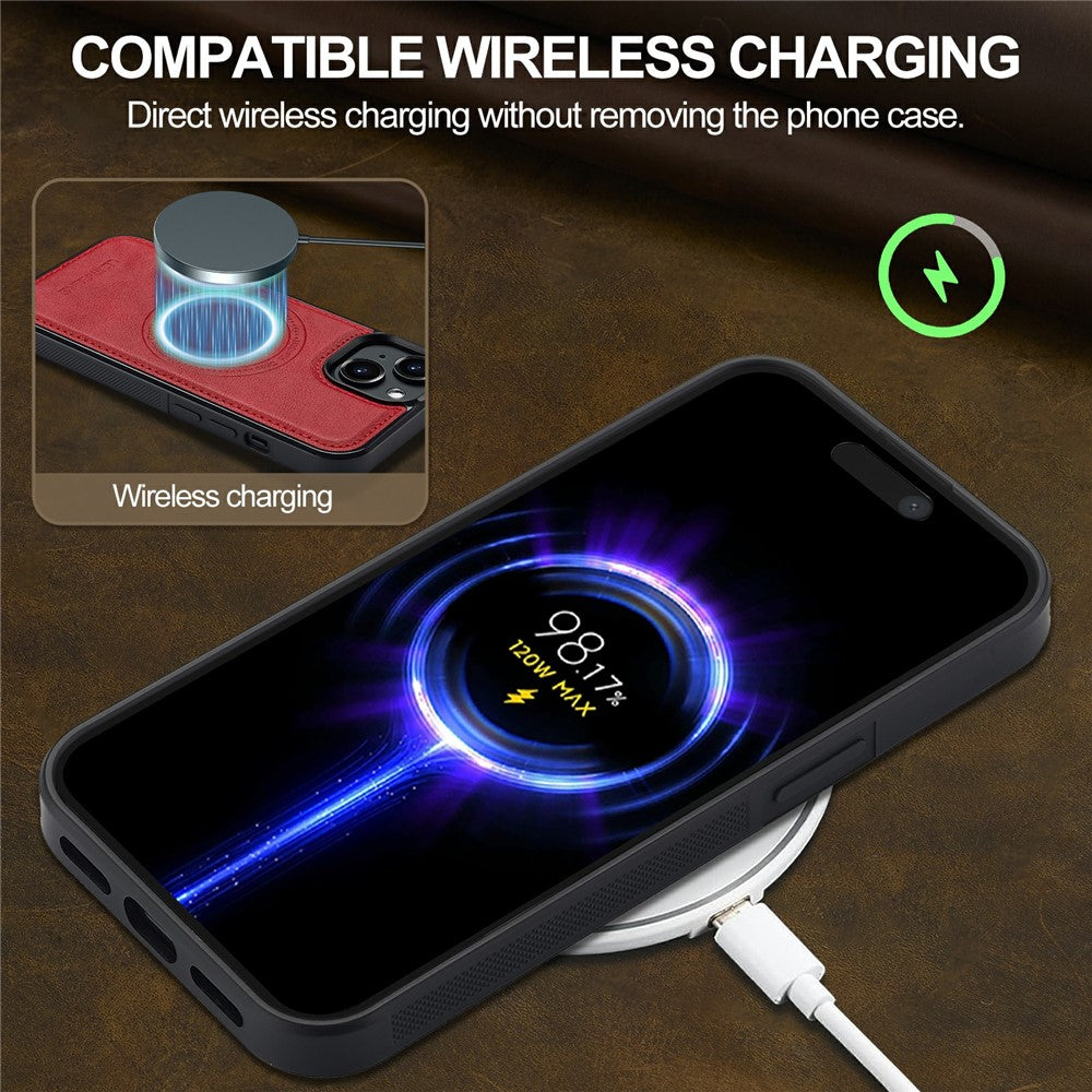 LC.IMEEKE For iPhone 15 Plus Magnetic Case Compatible with MagSafe Leather+TPU Back Cover