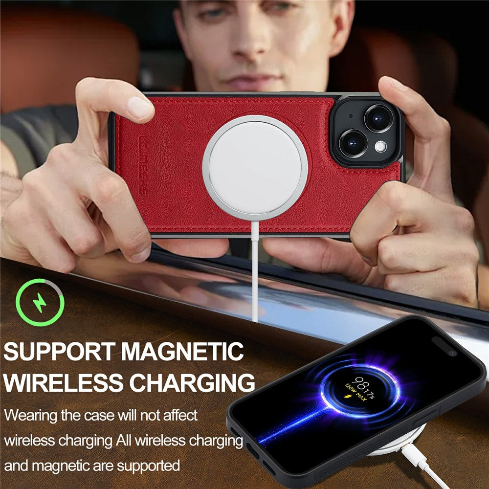 LC.IMEEKE For iPhone 15 Plus Magnetic Case Compatible with MagSafe Leather+TPU Back Cover