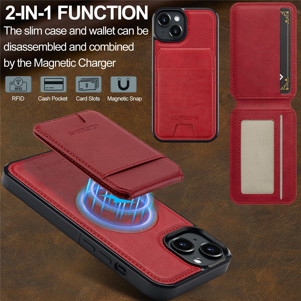 LC.IMEEKE L3 For iPhone 15 Magnetic Case Detachable Card Holder Leather+TPU Mobile Cover