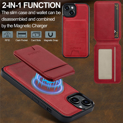 LC.IMEEKE L3 For iPhone 15 Magnetic Case Detachable Card Holder Leather+TPU Mobile Cover