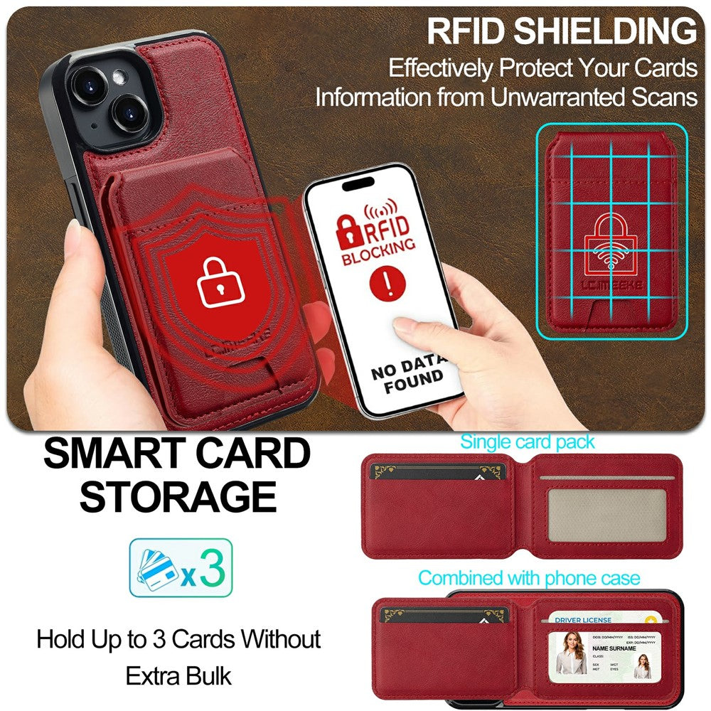 LC.IMEEKE L3 For iPhone 15 Magnetic Case Detachable Card Holder Leather+TPU Mobile Cover