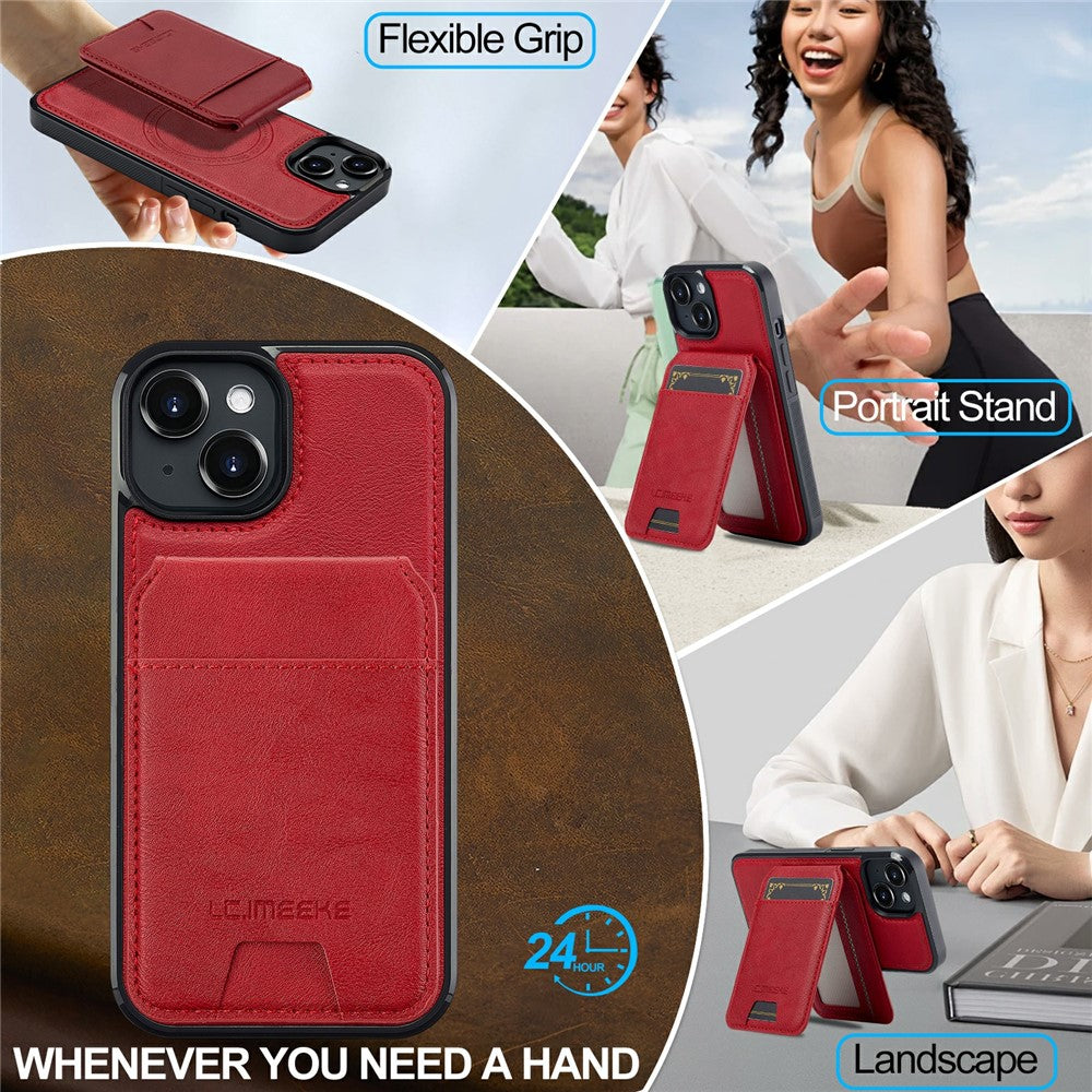 LC.IMEEKE L3 For iPhone 15 Magnetic Case Detachable Card Holder Leather+TPU Mobile Cover