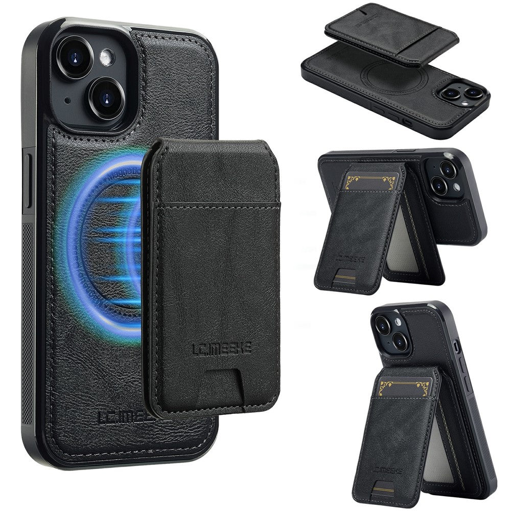 LC.IMEEKE L3 For iPhone 15 Magnetic Case Detachable Card Holder Leather+TPU Mobile Cover