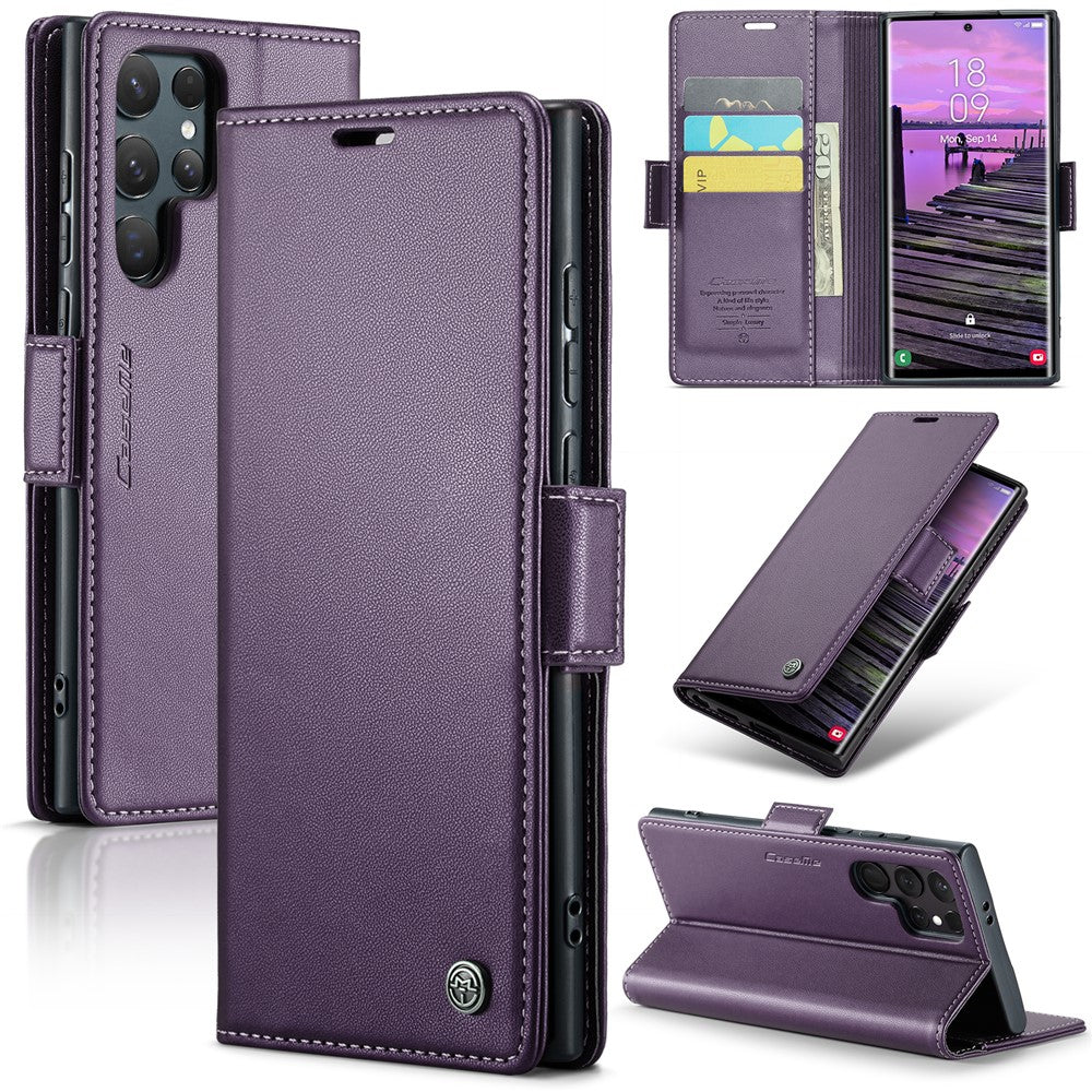 CASEME 023 For Samsung Galaxy S25 Ultra Leather Case RFID Blocking 3 Card Slot Mobile Cover