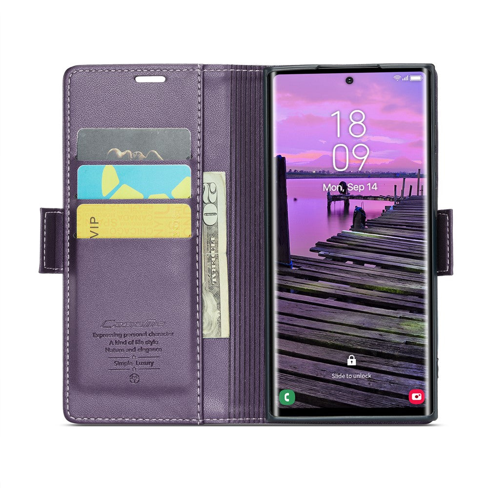 CASEME 023 For Samsung Galaxy S25 Ultra Leather Case RFID Blocking 3 Card Slot Mobile Cover