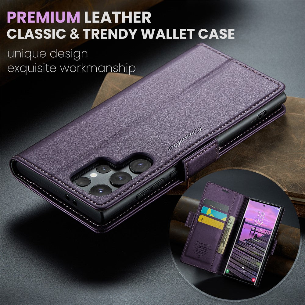 CASEME 023 For Samsung Galaxy S25 Ultra Leather Case RFID Blocking 3 Card Slot Mobile Cover