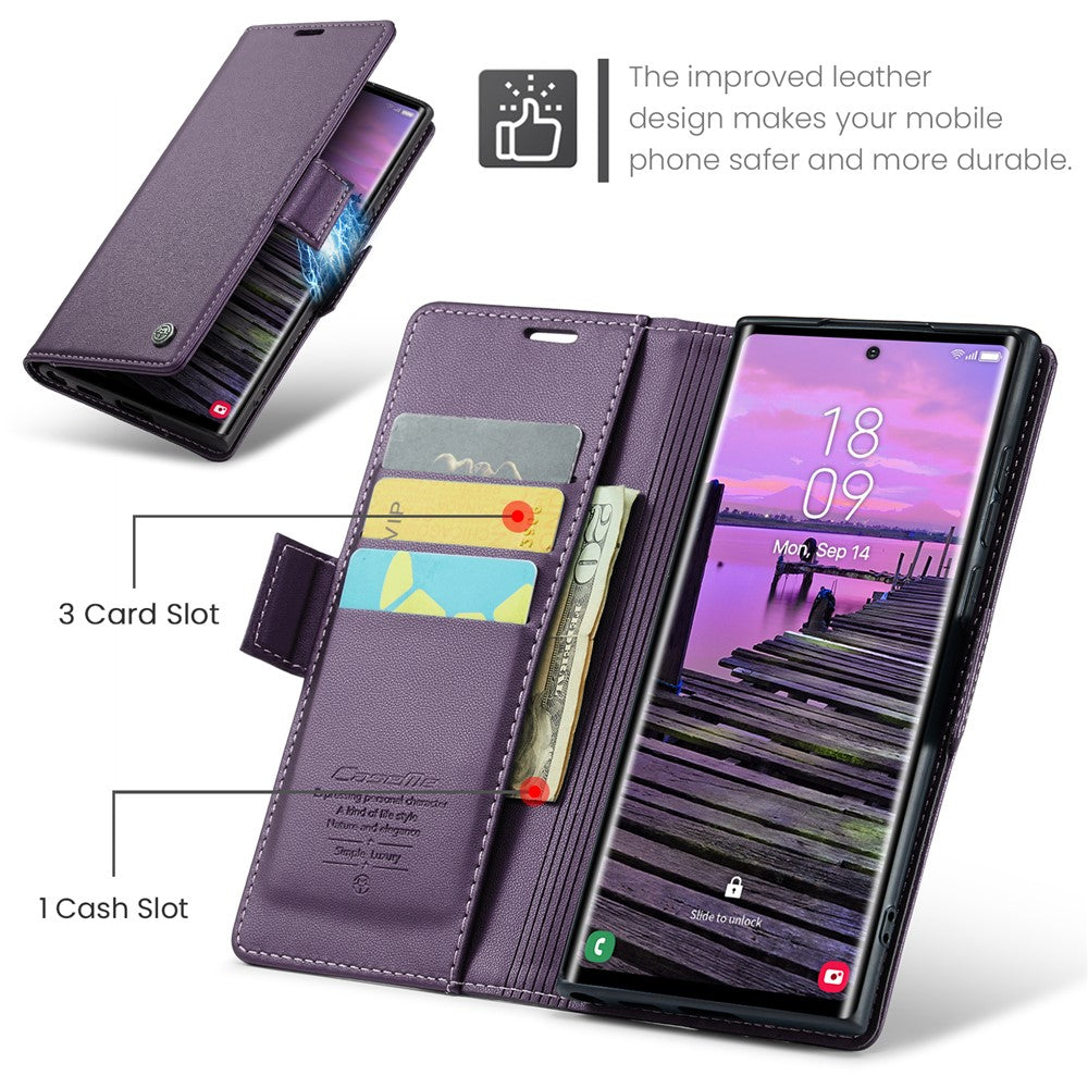CASEME 023 For Samsung Galaxy S25 Ultra Leather Case RFID Blocking 3 Card Slot Mobile Cover