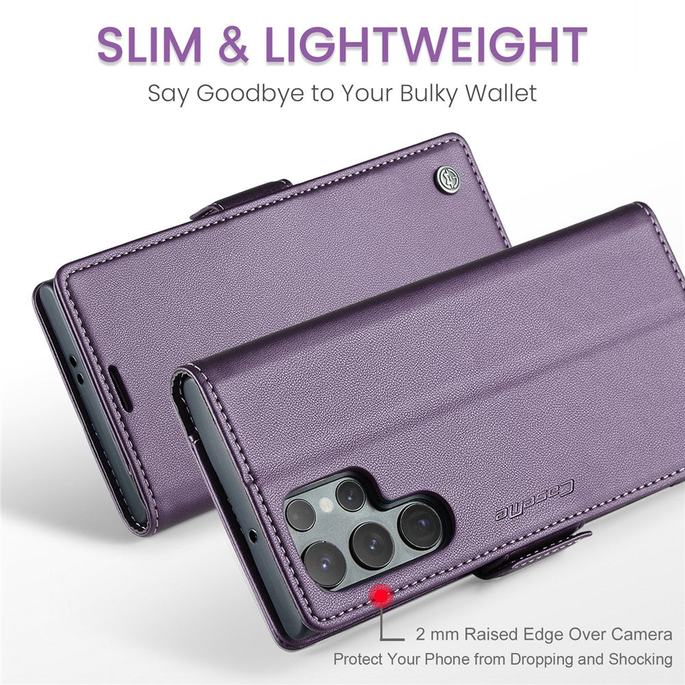 CASEME 023 For Samsung Galaxy S25 Ultra Leather Case RFID Blocking 3 Card Slot Mobile Cover