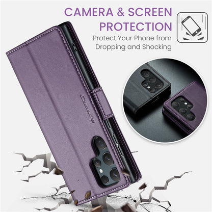CASEME 023 For Samsung Galaxy S25 Ultra Leather Case RFID Blocking 3 Card Slot Mobile Cover