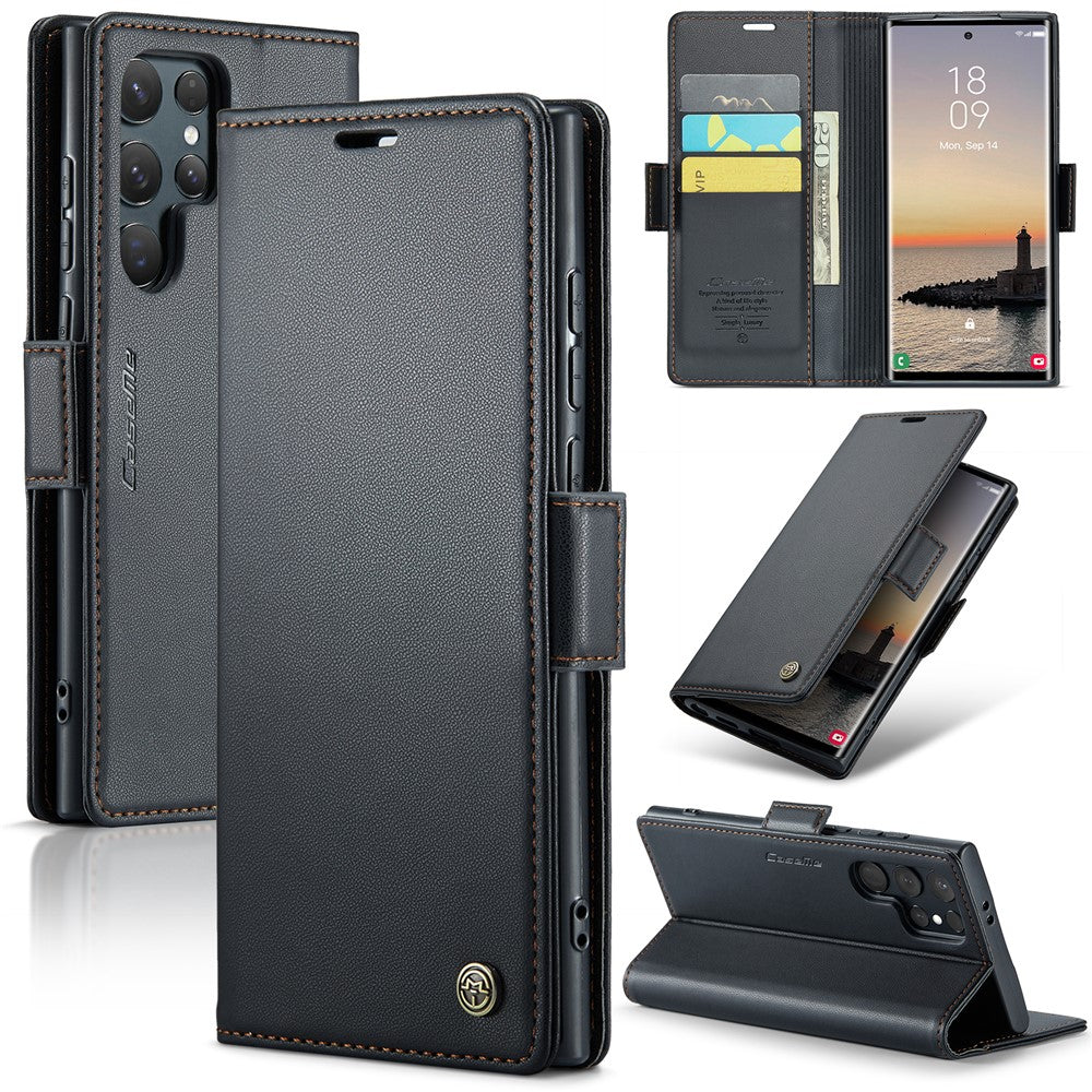 CASEME 023 For Samsung Galaxy S25 Ultra Leather Case RFID Blocking 3 Card Slot Mobile Cover