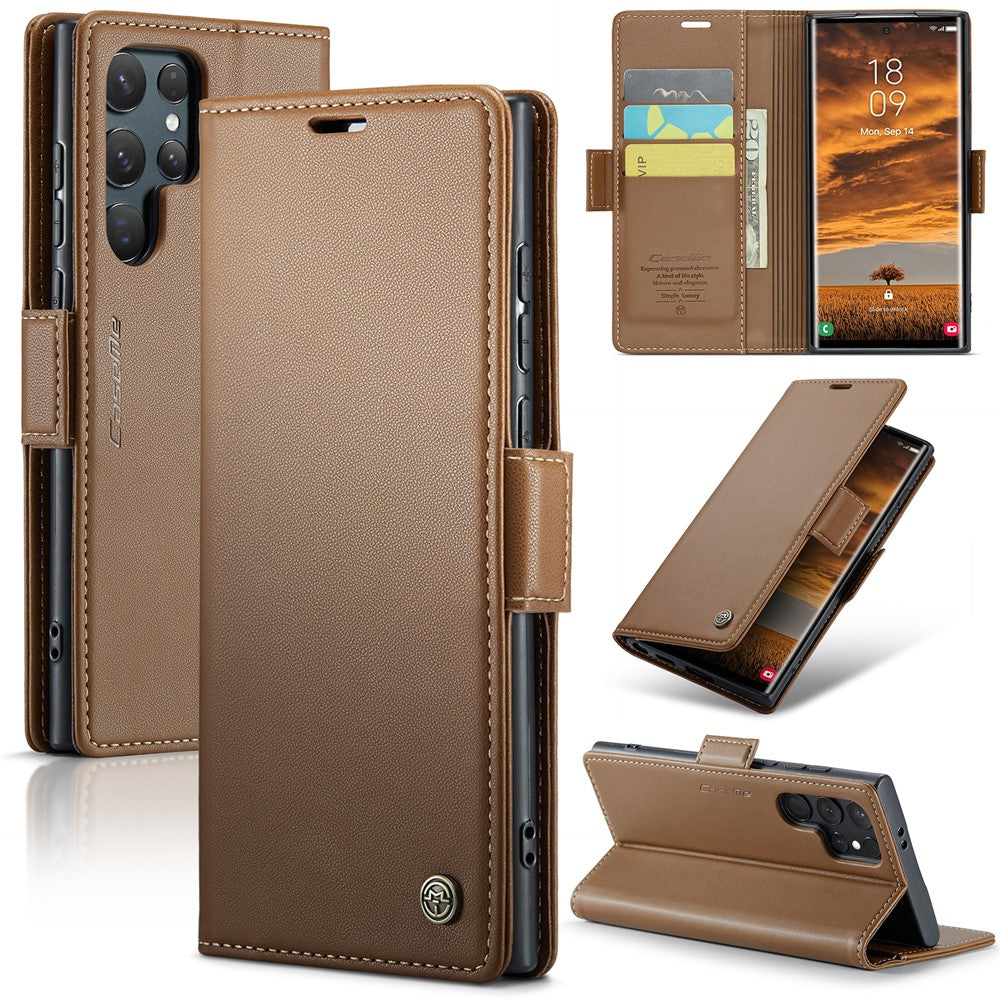 CASEME 023 For Samsung Galaxy S25 Ultra Leather Case RFID Blocking 3 Card Slot Mobile Cover