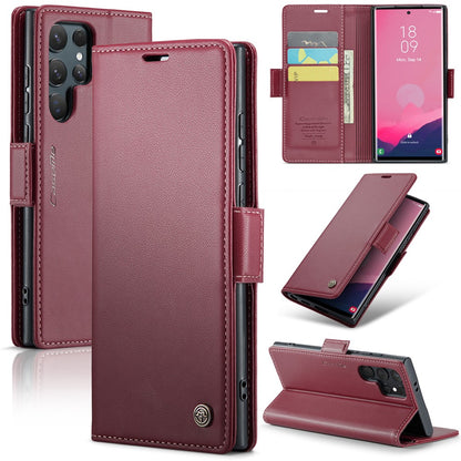 CASEME 023 For Samsung Galaxy S25 Ultra Leather Case RFID Blocking 3 Card Slot Mobile Cover