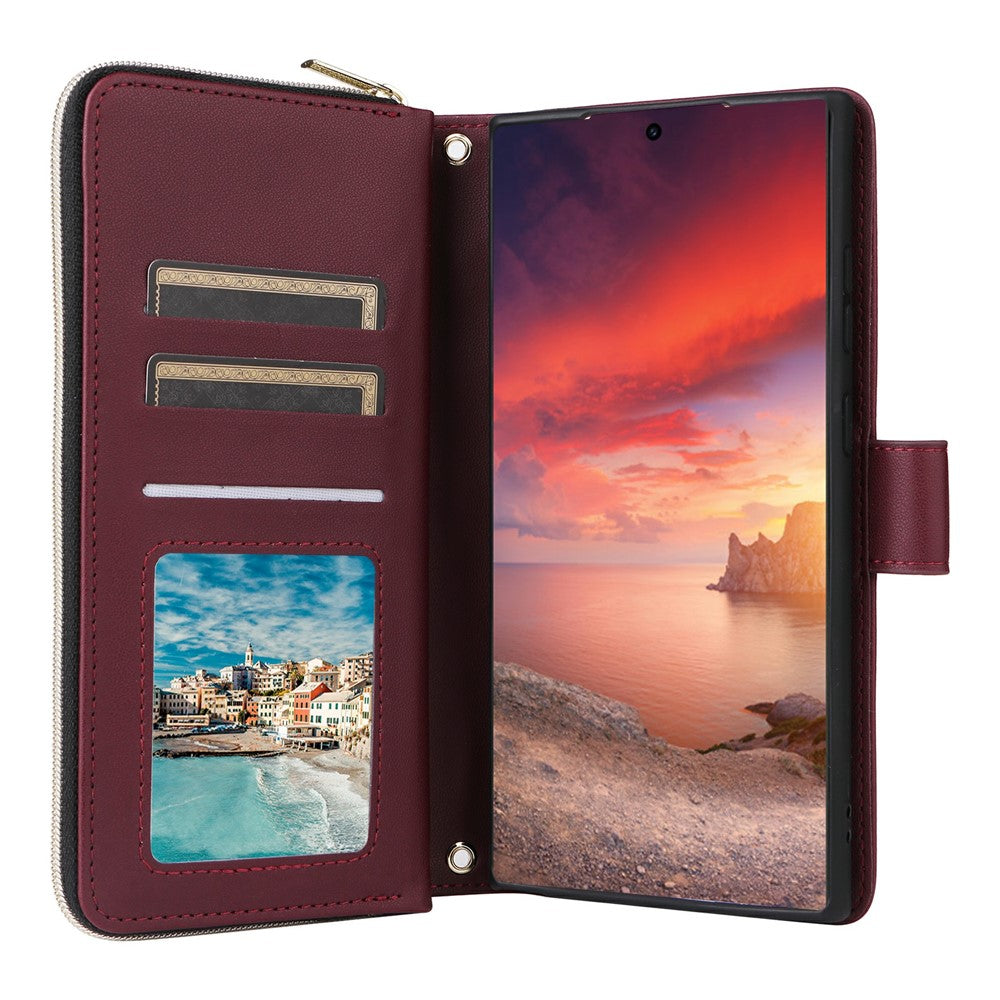 For Samsung Galaxy S25 Ultra Case Zipper Wallet Rhombus PU Leather Crossbody Phone Bag