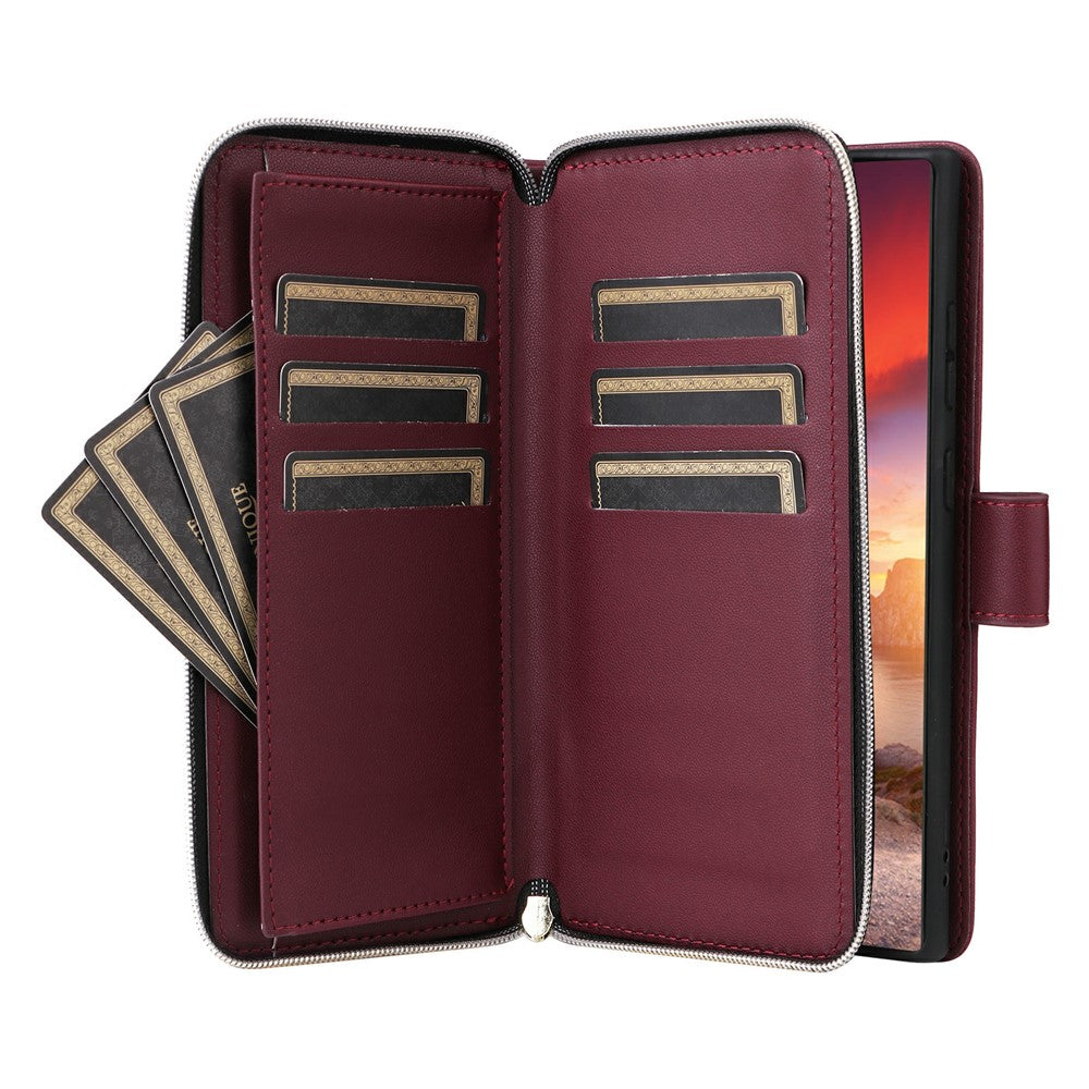 For Samsung Galaxy S25 Ultra Case Zipper Wallet Rhombus PU Leather Crossbody Phone Bag