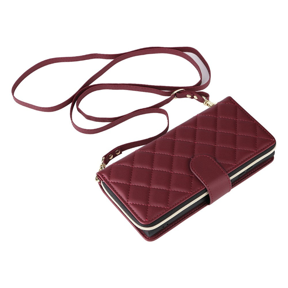 For Samsung Galaxy S25 Ultra Case Zipper Wallet Rhombus PU Leather Crossbody Phone Bag