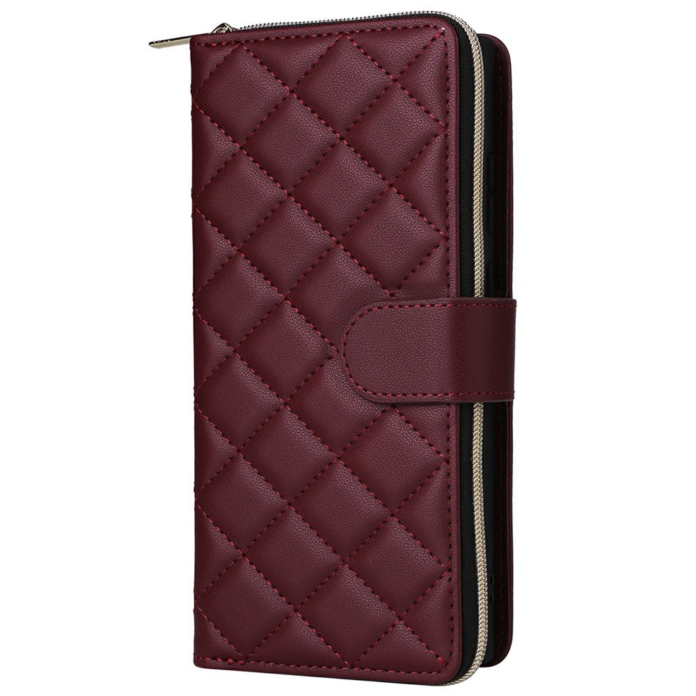 For Samsung Galaxy S25 Ultra Case Zipper Wallet Rhombus PU Leather Crossbody Phone Bag