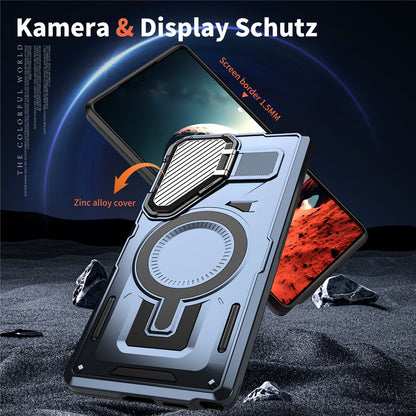 For Samsung Galaxy S25 Ultra Magnetic Case Lens Lid Kickstand PC+TPU Back Cover