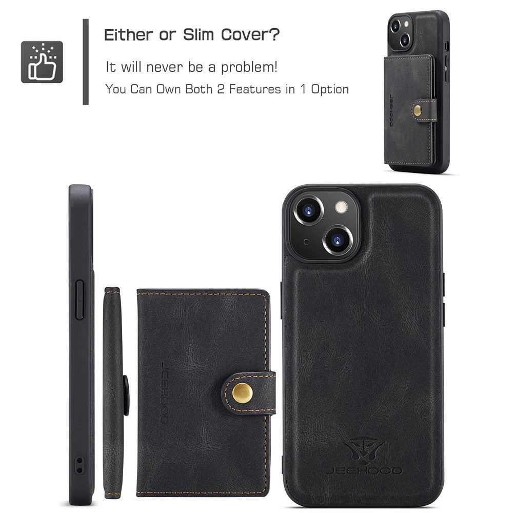 JEEHOOD For iPhone 14 Plus Wallet Phone Case Detachable 2-in-1 Leather Coated TPU Phone Case with Kickstand