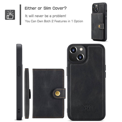 JEEHOOD For iPhone 14 Plus Wallet Phone Case Detachable 2-in-1 Leather Coated TPU Phone Case with Kickstand