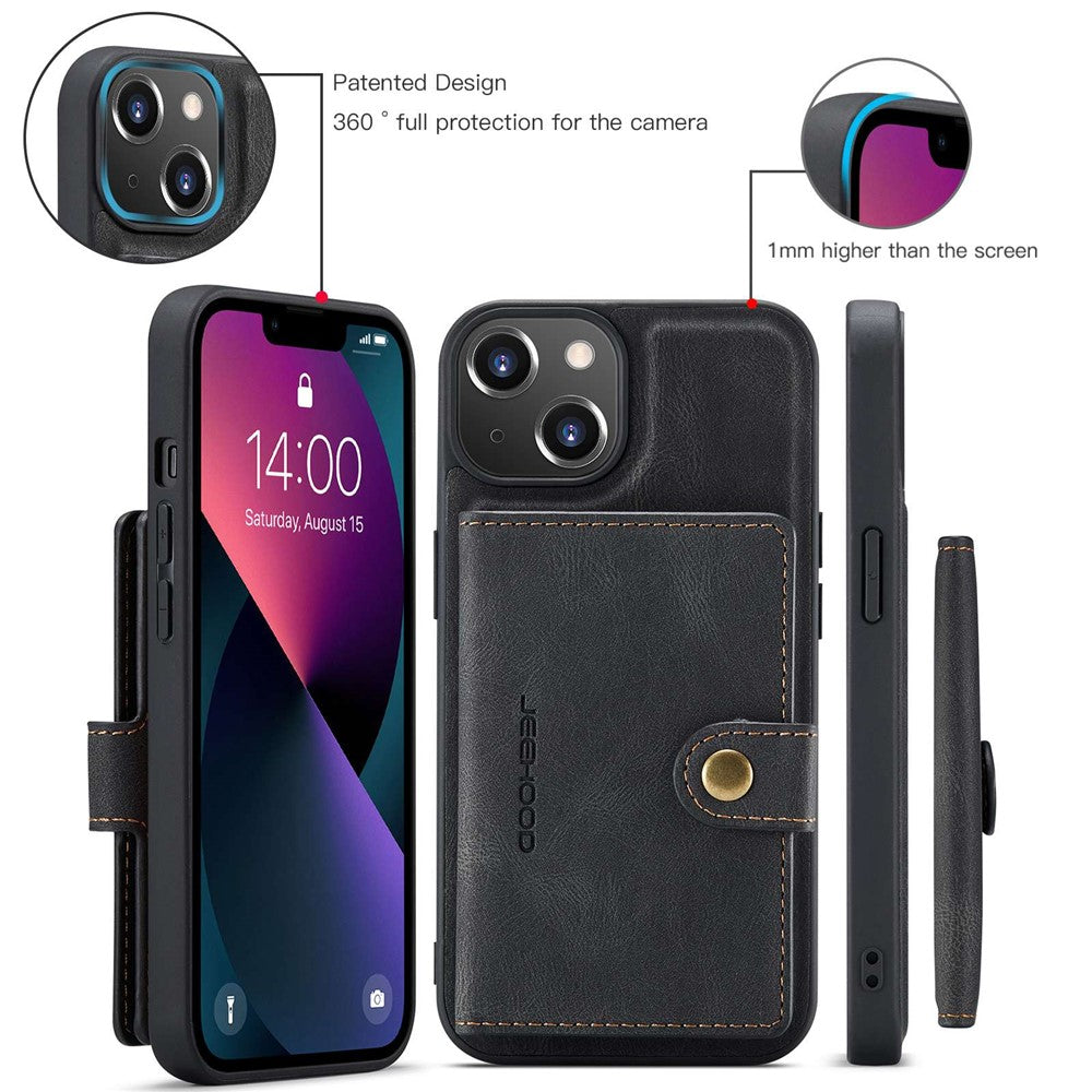 JEEHOOD For iPhone 14 Plus Wallet Phone Case Detachable 2-in-1 Leather Coated TPU Phone Case with Kickstand