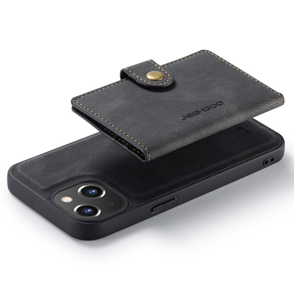 JEEHOOD For iPhone 14 Plus Wallet Phone Case Detachable 2-in-1 Leather Coated TPU Phone Case with Kickstand